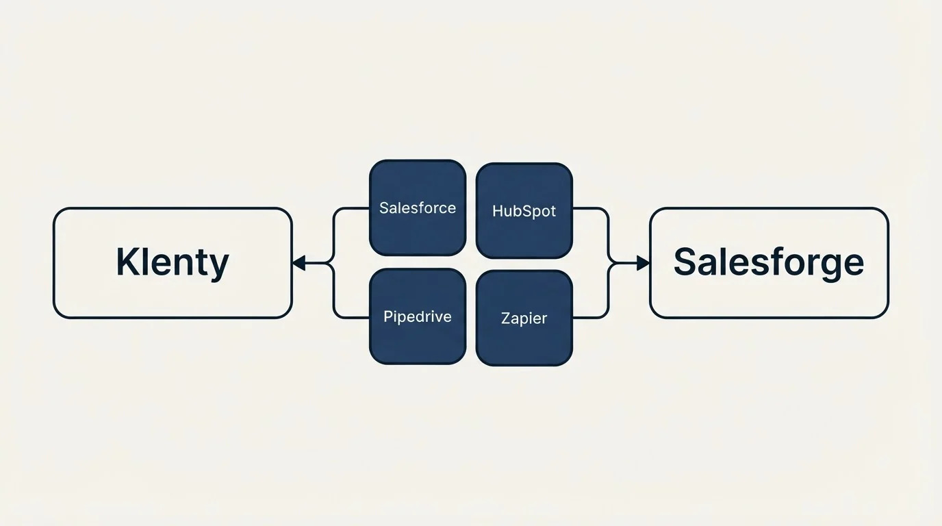 Integration schematic: Integration Ecosystem (Klenty, Salesforge, Salesforce, HubSpot)
