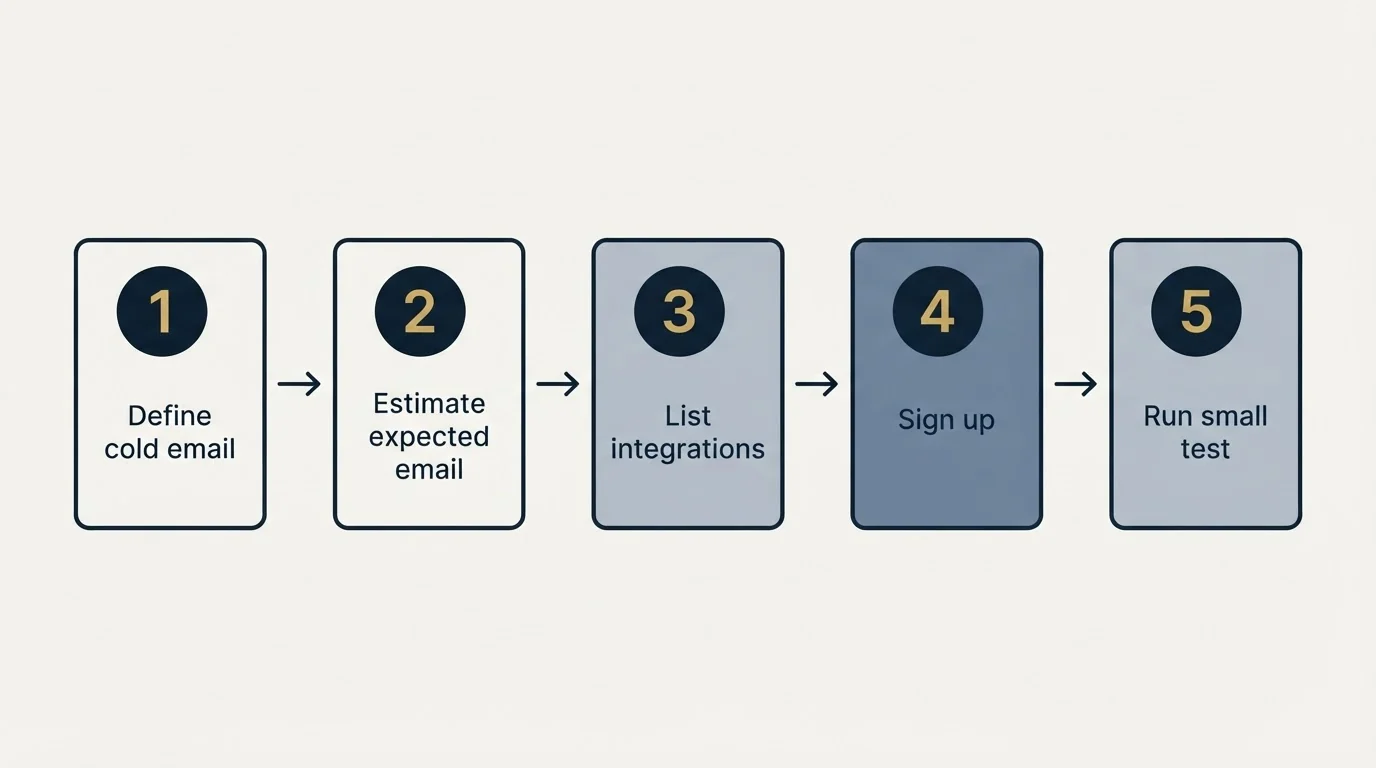 Step sequence: Getting Started Checklist (Define cold email, Estimate expected email, List integrations, Sign up)