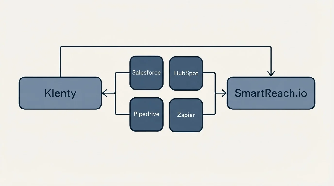 Integration schematic: Integration Ecosystem (Klenty, SmartReach.io, Salesforce, HubSpot)