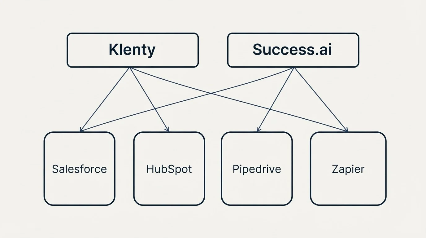 Integration grid: Integration Ecosystem (Klenty, Success.ai, Salesforce, HubSpot)