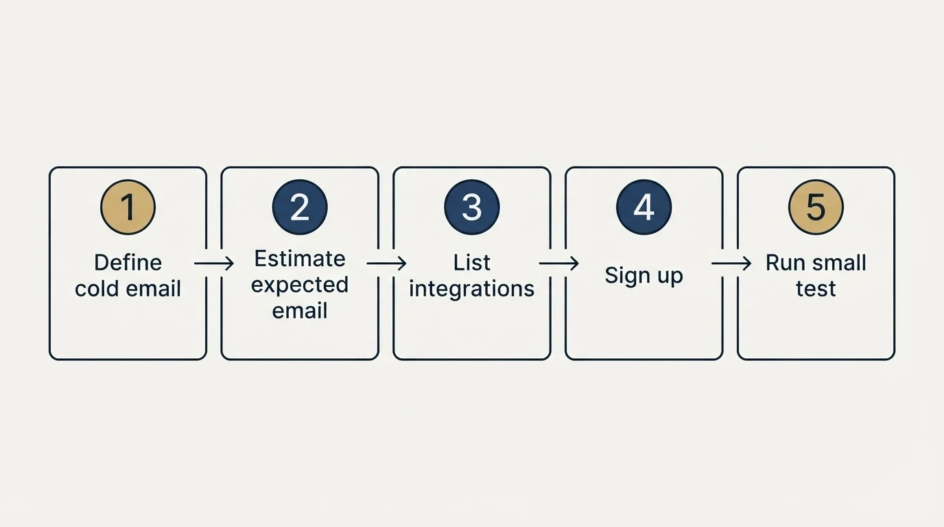 Step sequence: Getting Started Checklist (Define cold email, Estimate expected email, List integrations, Sign up)