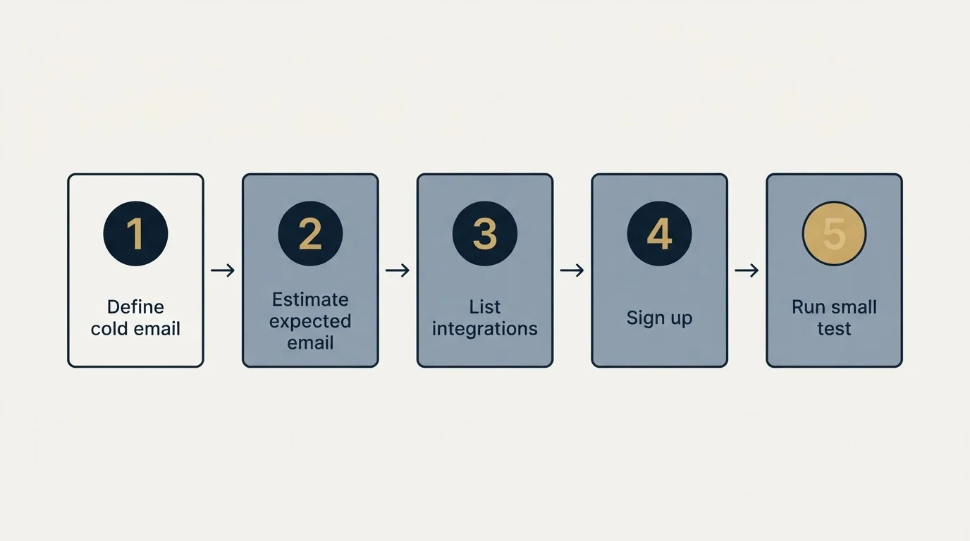 Step sequence: Getting Started Checklist (Define cold email, Estimate expected email, List integrations, Sign up)