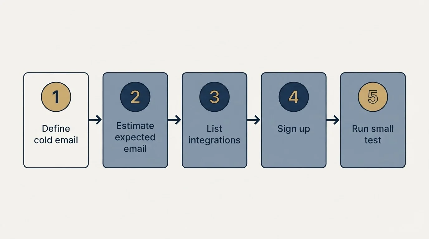 Step sequence: Getting Started Checklist (Define cold email, Estimate expected email, List integrations, Sign up)