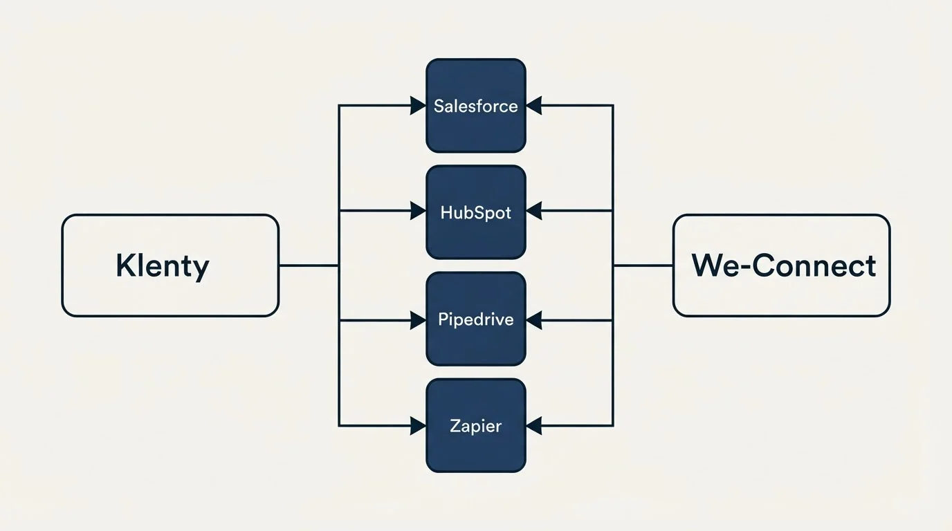 Integration flow: Integration Ecosystem (Klenty, We-Connect, Salesforce, HubSpot)