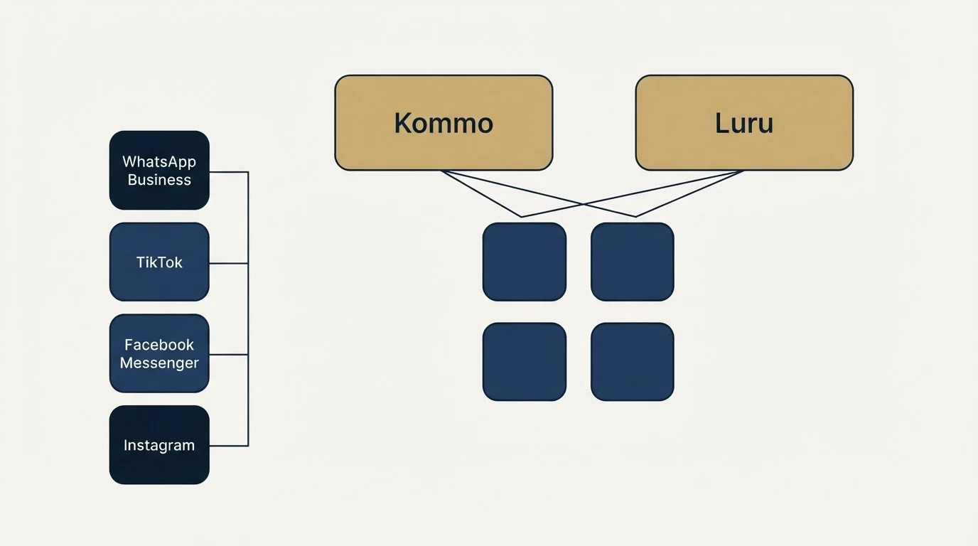 Integration grid: Integration Ecosystem (Kommo, Luru, WhatsApp Business, TikTok)