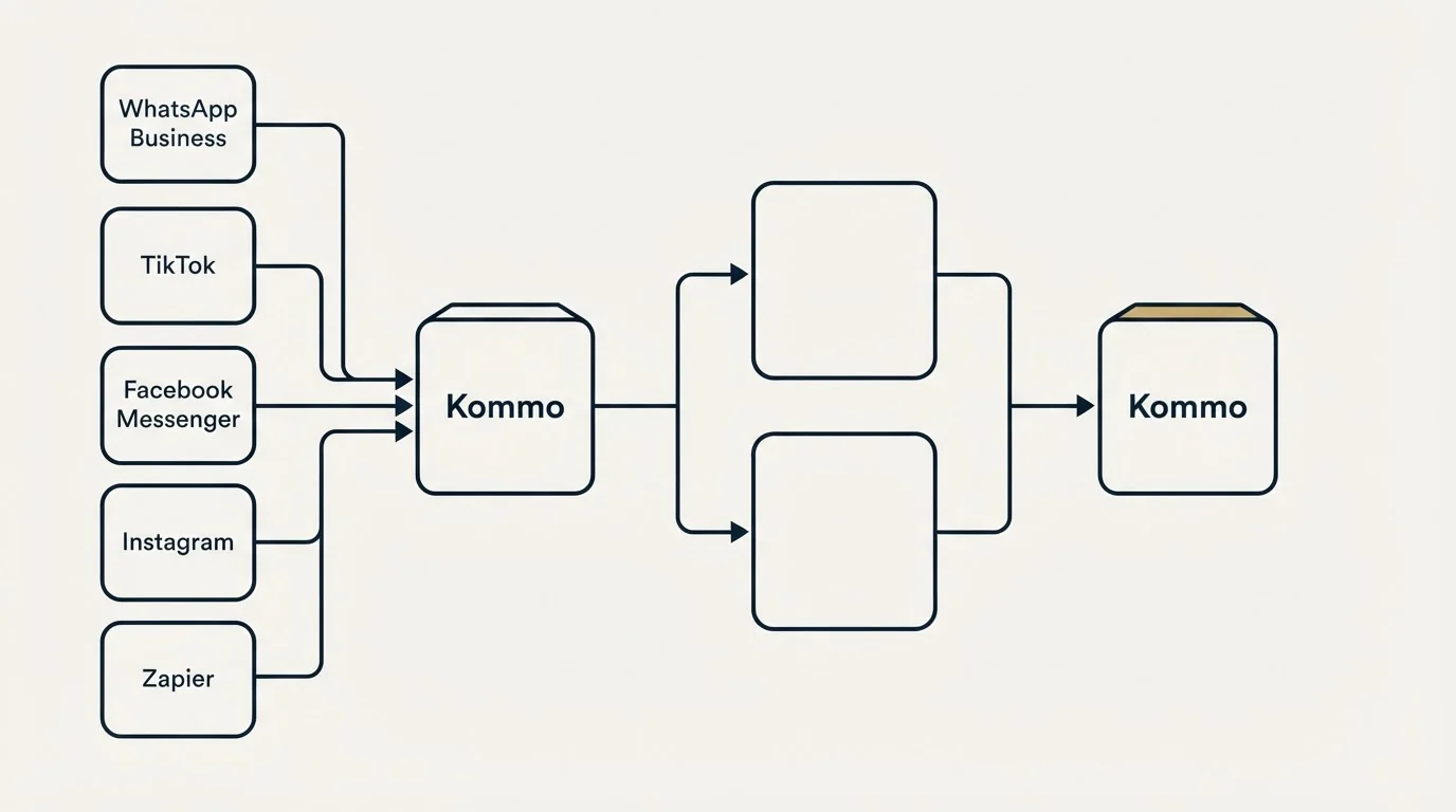 Integration flow: Integration Ecosystem (Kommo, WhatsApp Business, TikTok, Facebook Messenger)