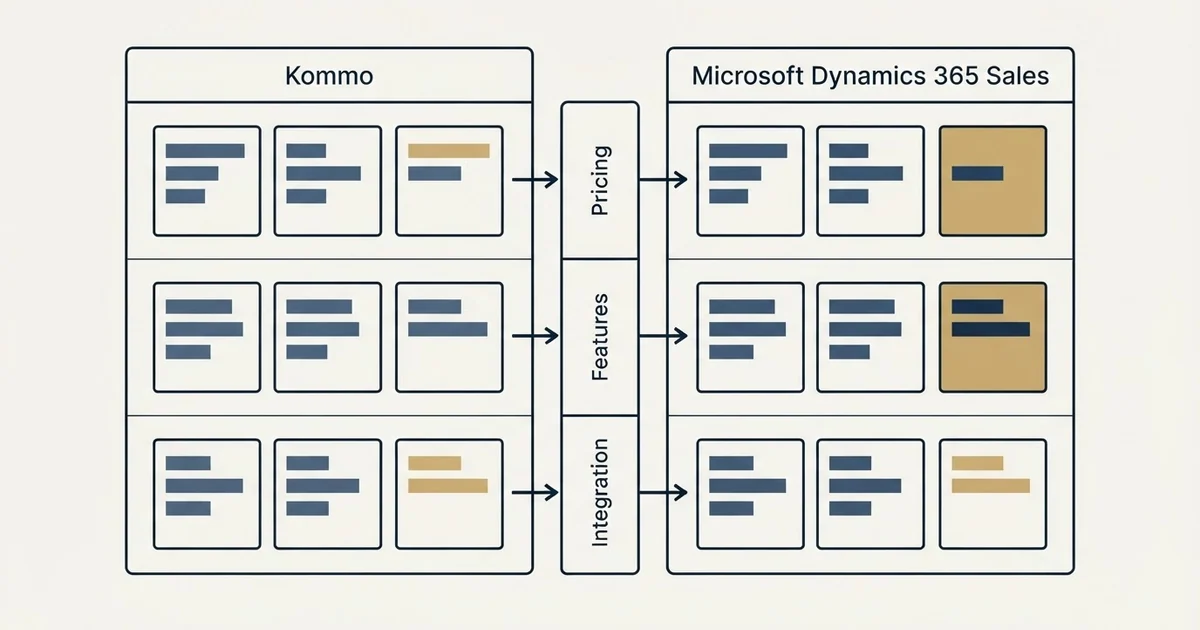Comparison panel: Kommo vs Microsoft Dynamics 365 Sales (Pricing, Features, Integration)