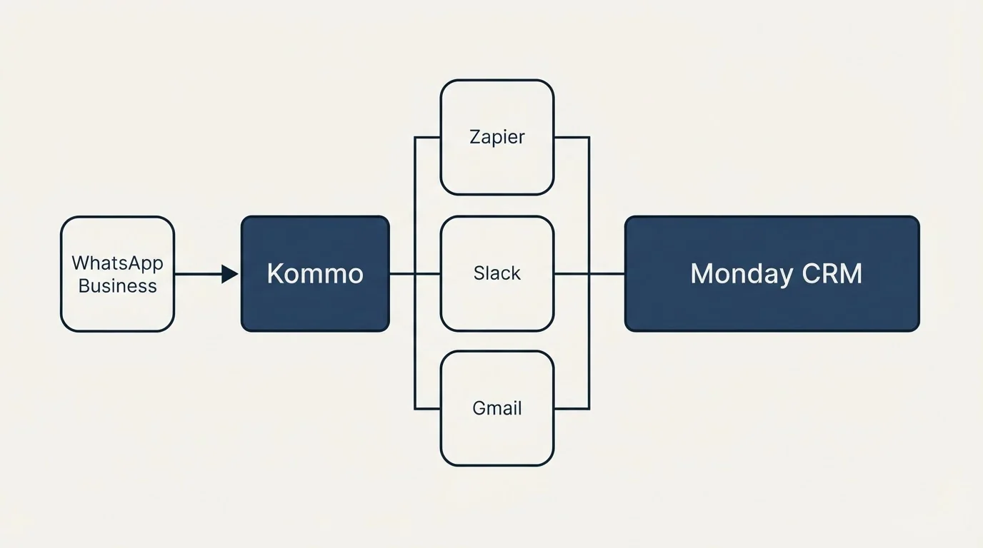 Integration flow: Integration Ecosystem (Kommo, Monday CRM, Zapier, Slack)