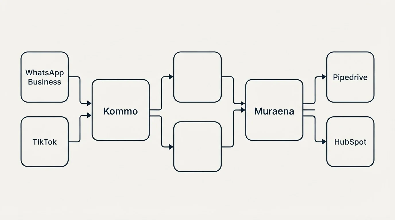 Integration flow: Integration Ecosystem (Kommo, Muraena, WhatsApp Business, Pipedrive)
