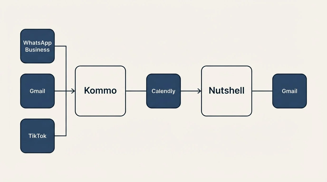 Integration flow: Integration Ecosystem (Kommo, Nutshell, Calendly, WhatsApp Business)