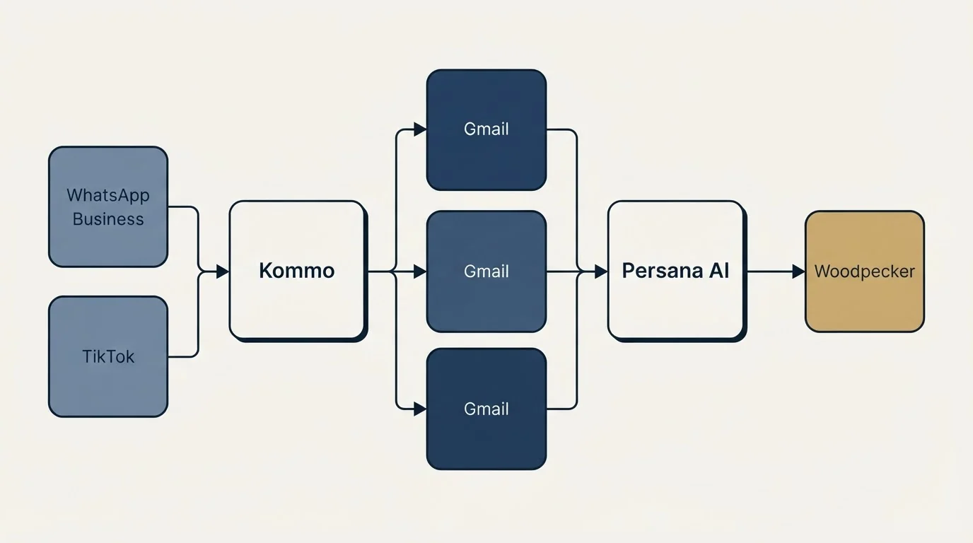 Integration flow: Integration Ecosystem (Kommo, Persana AI, Gmail, WhatsApp Business)
