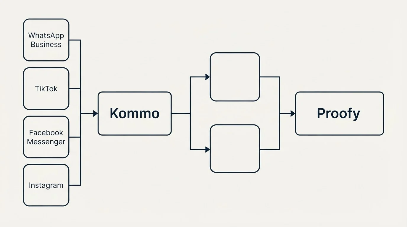 Integration flow: Integration Ecosystem (Kommo, Proofy, WhatsApp Business, TikTok)