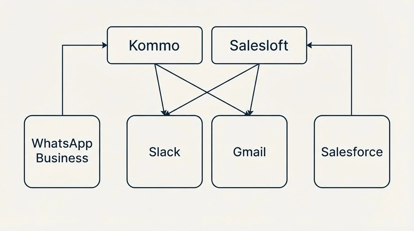 Integration grid: Integration Ecosystem (Kommo, Salesloft, Slack, Gmail)