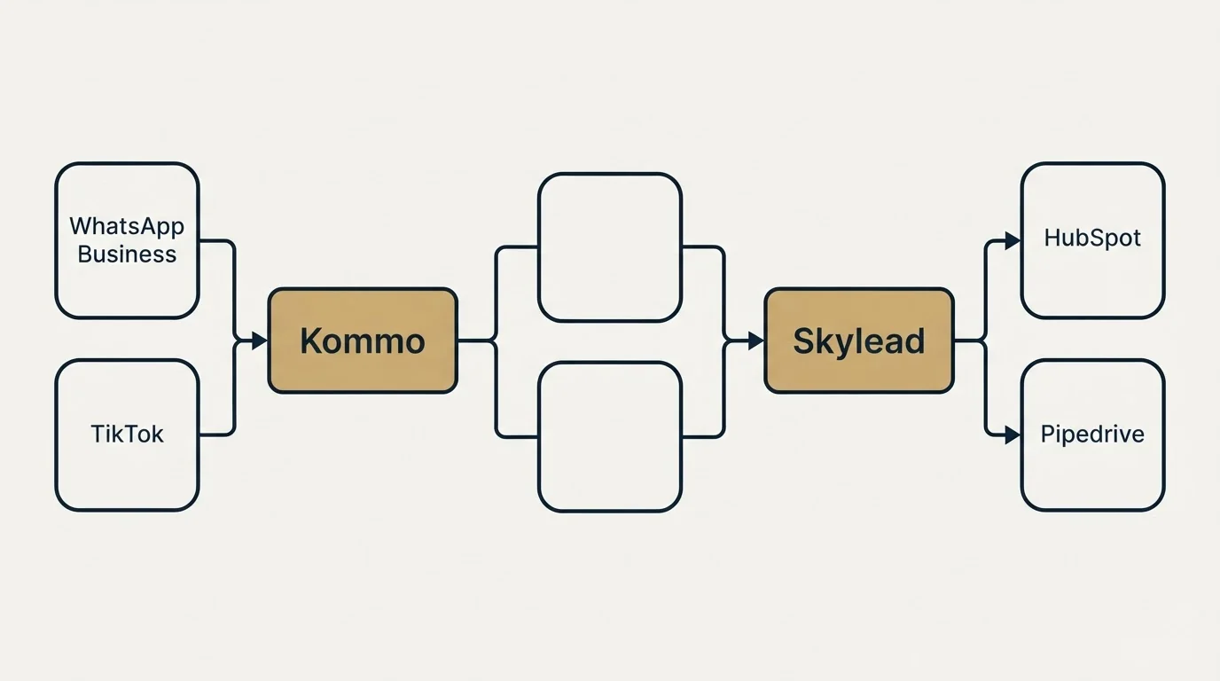 Integration schematic: Integration Ecosystem (Kommo, Skylead, WhatsApp Business, HubSpot)