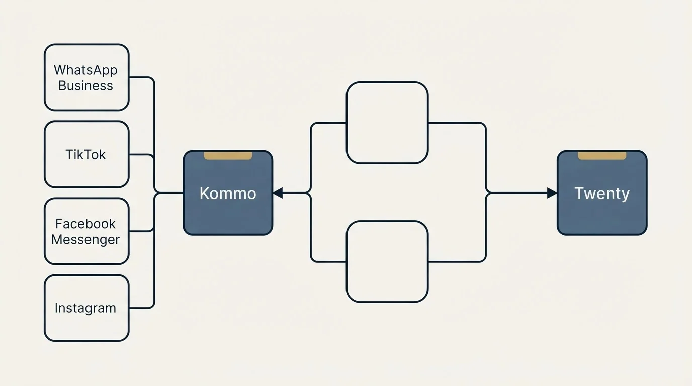 Integration flow: Integration Ecosystem (Kommo, Twenty, WhatsApp Business, TikTok)