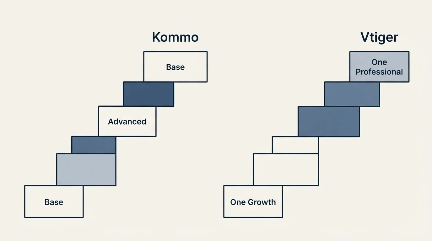 Pricing ladder: Pricing Comparison (Kommo, Vtiger, Base, One Growth)
