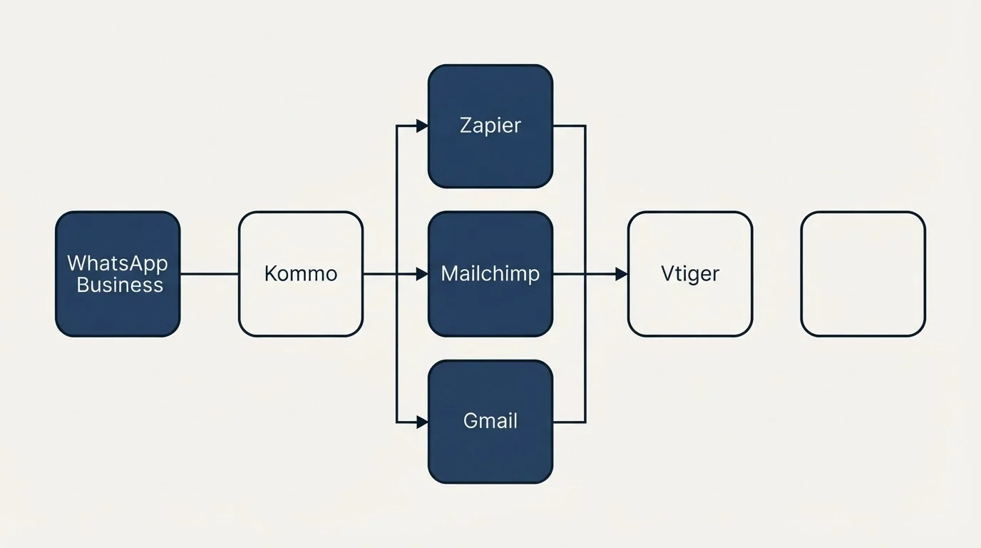 Integration flow: Integration Ecosystem (Kommo, Vtiger, Zapier, Mailchimp)
