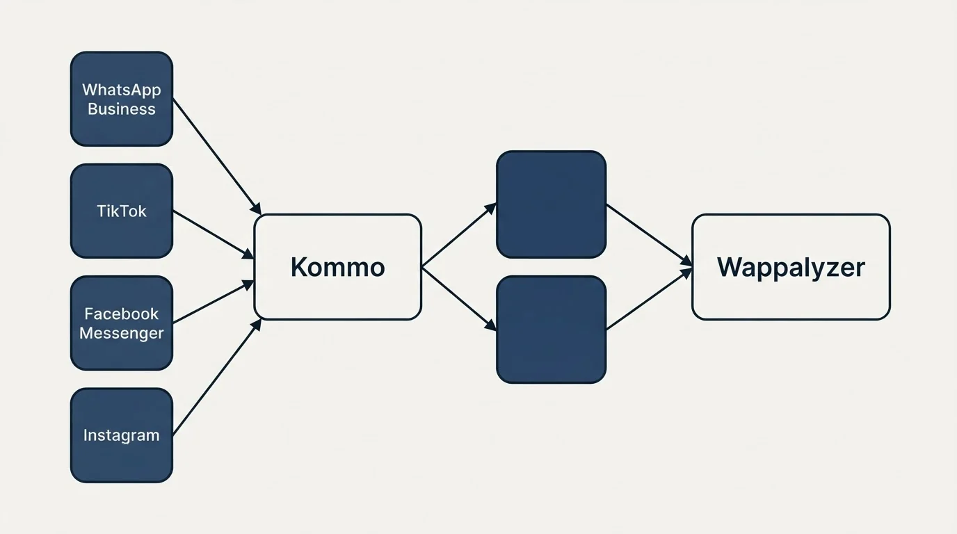 Integration schematic: Integration Ecosystem (Kommo, Wappalyzer, WhatsApp Business, TikTok)