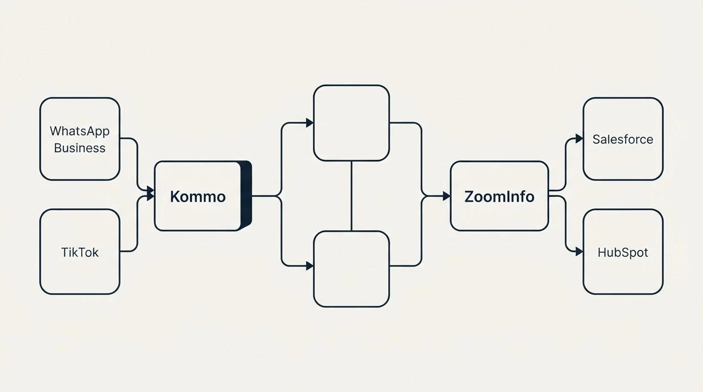 Integration flow: Integration Ecosystem (Kommo, ZoomInfo, WhatsApp Business, Salesforce)