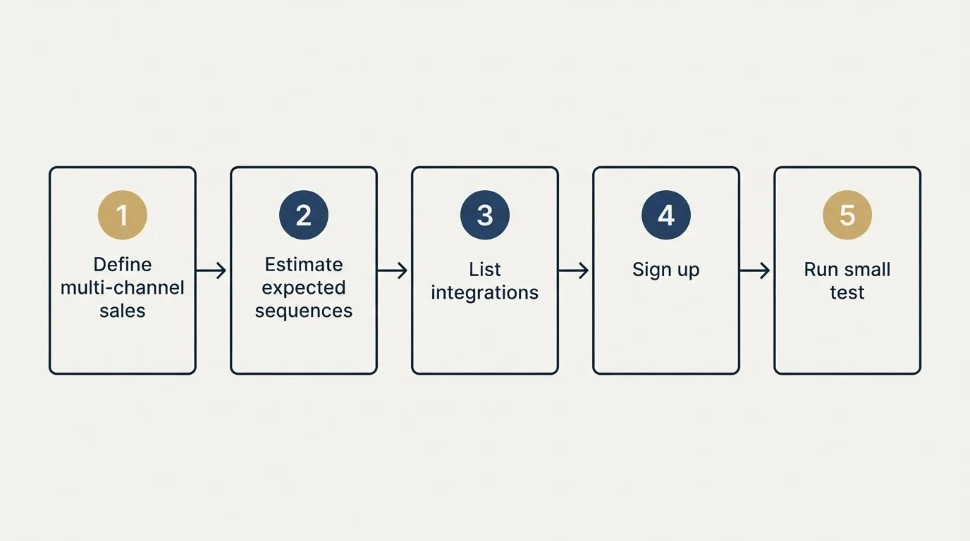 Step sequence: Getting Started Checklist (Define multi-channel sales, Estimate expected sequences, List integrations, Sign up)