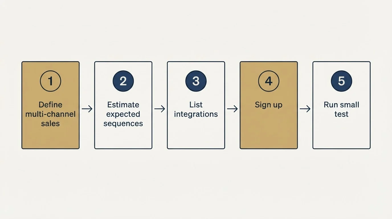 Step sequence: Getting Started Checklist (Define multi-channel sales, Estimate expected sequences, List integrations, Sign up)