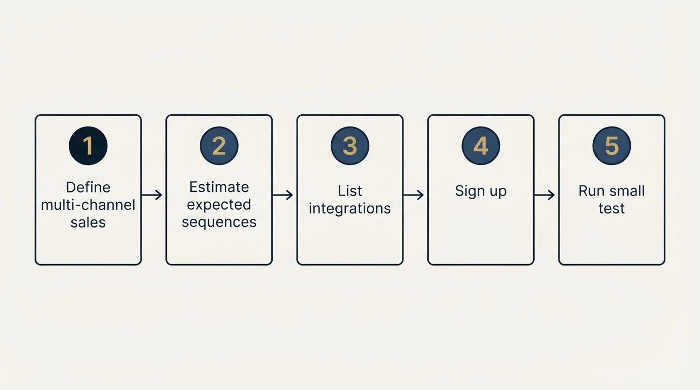Step sequence: Getting Started Checklist (Define multi-channel sales, Estimate expected sequences, List integrations, Sign up)