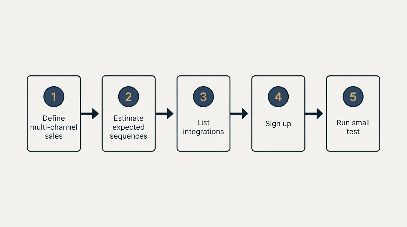 Step sequence: Getting Started Checklist (Define multi-channel sales, Estimate expected sequences, List integrations, Sign up)