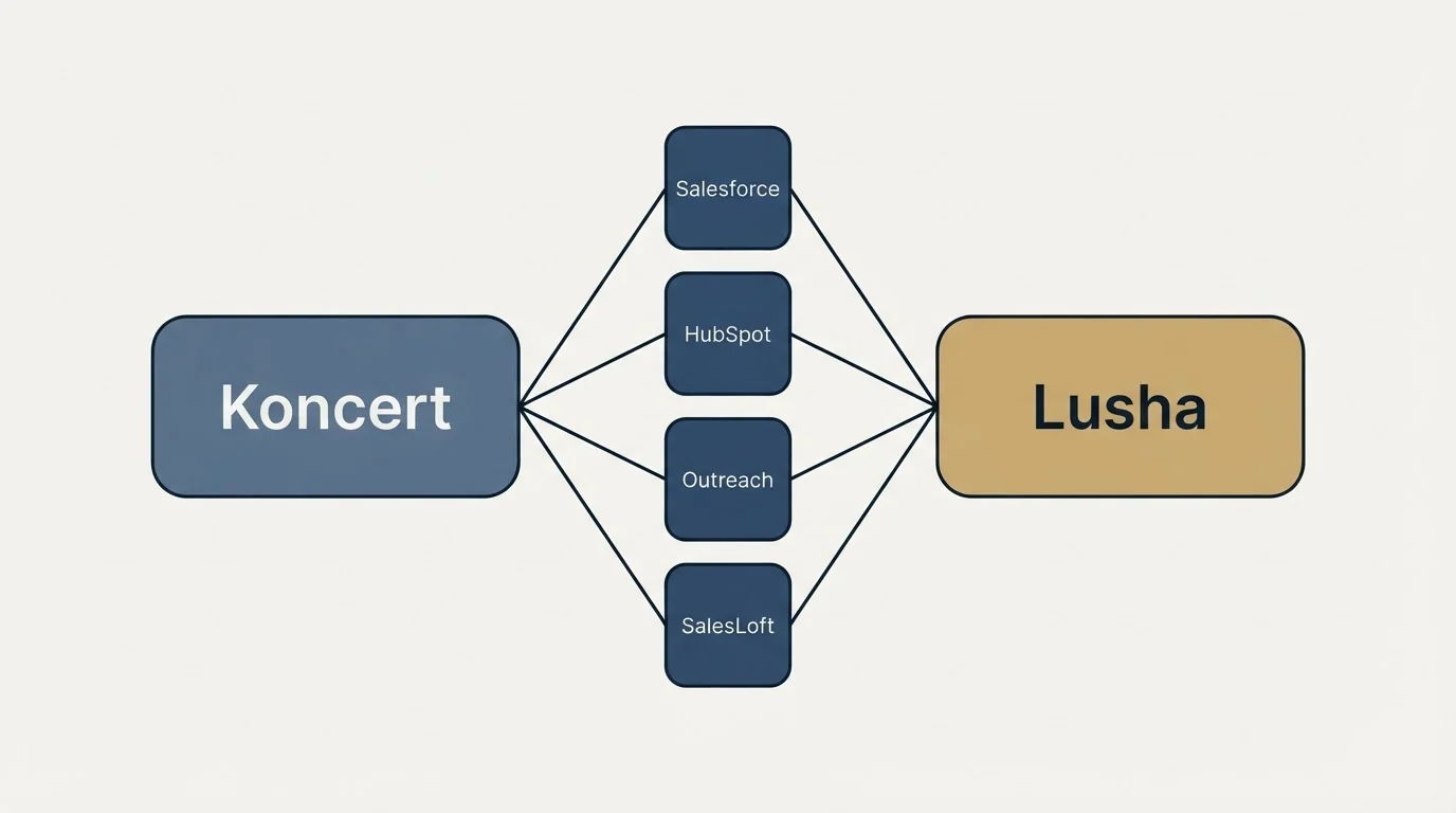 Integration schematic: Integration Ecosystem (Koncert, Lusha, Salesforce, HubSpot)