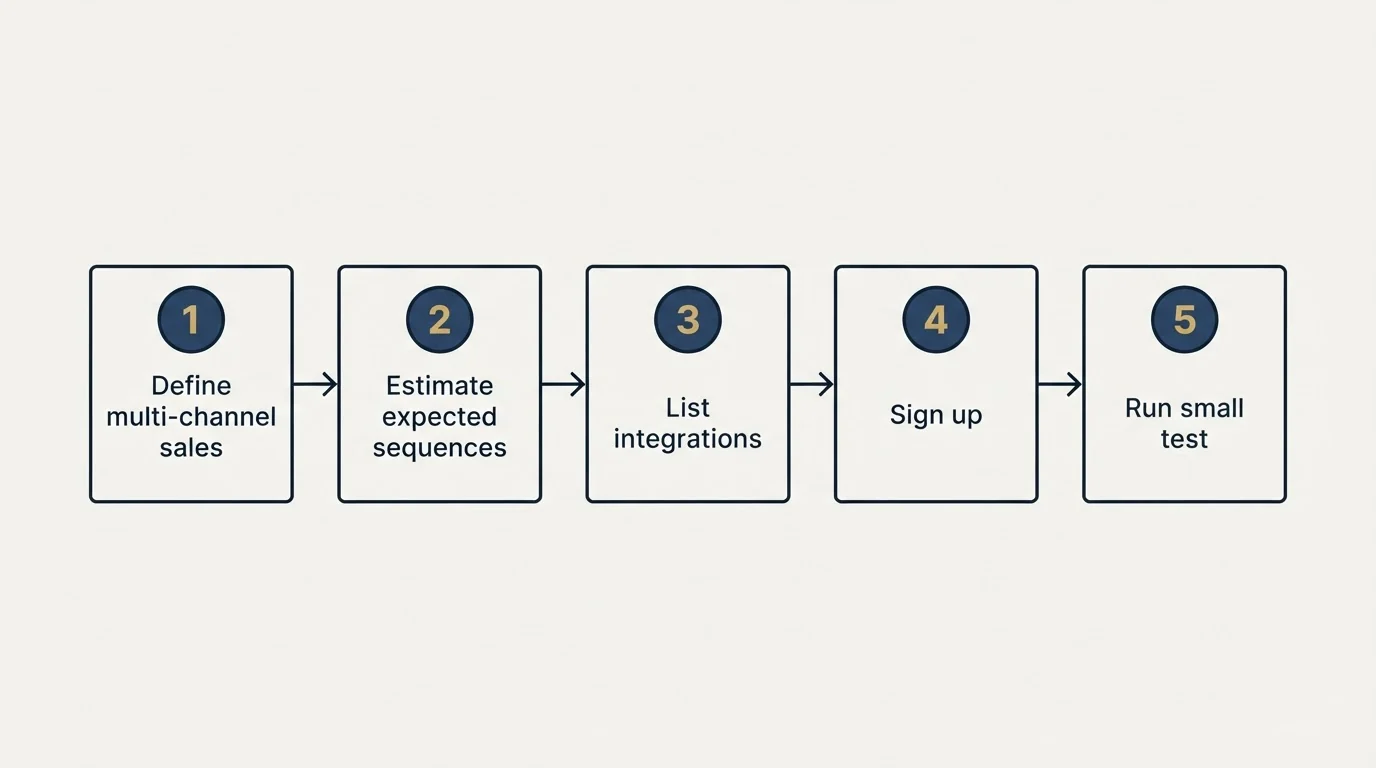 Step sequence: Getting Started Checklist (Define multi-channel sales, Estimate expected sequences, List integrations, Sign up)