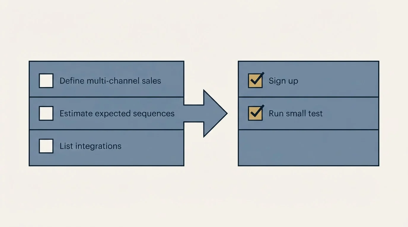 Before-and-after steps: Getting Started Checklist (Define multi-channel sales, Estimate expected sequences, List integrations, Sign up)