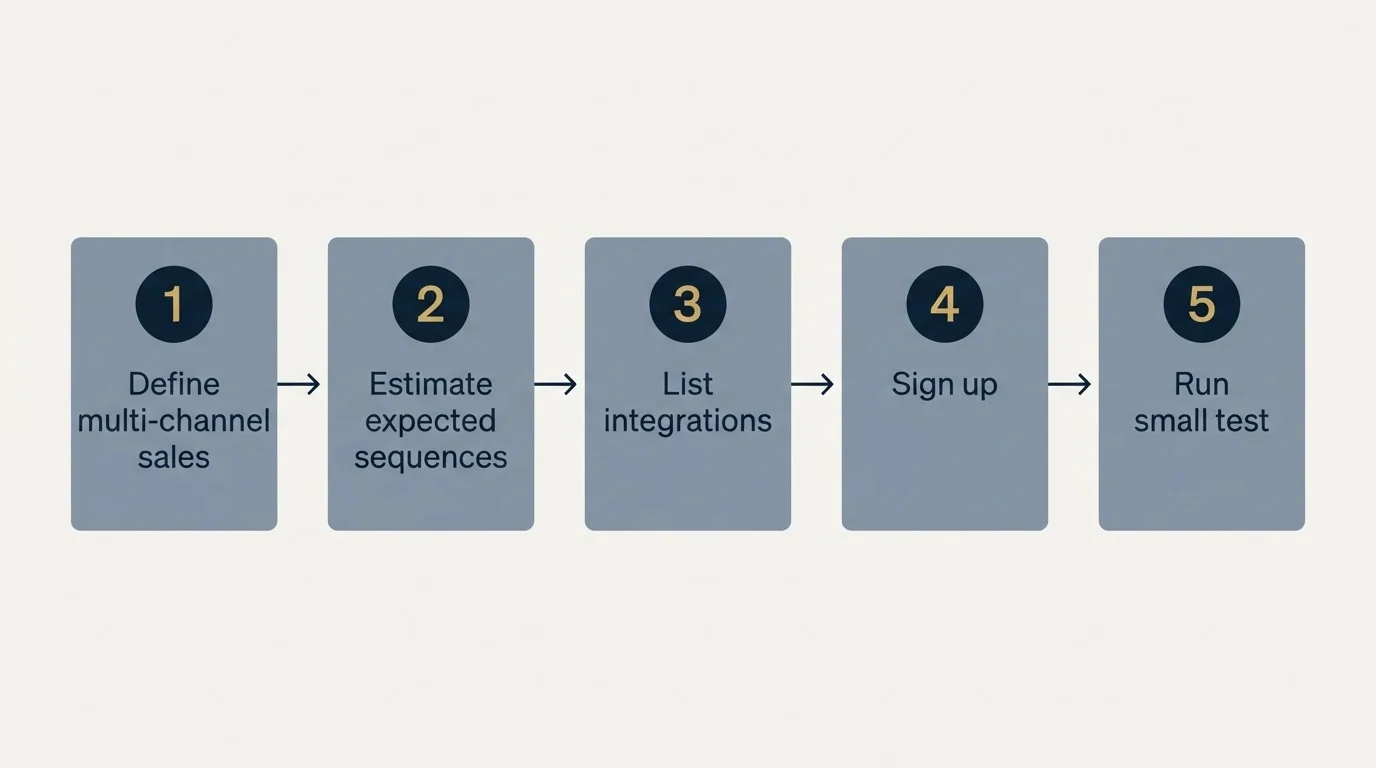 Step sequence: Getting Started Checklist (Define multi-channel sales, Estimate expected sequences, List integrations, Sign up)