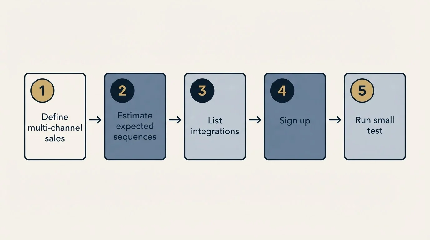 Step sequence: Getting Started Checklist (Define multi-channel sales, Estimate expected sequences, List integrations, Sign up)