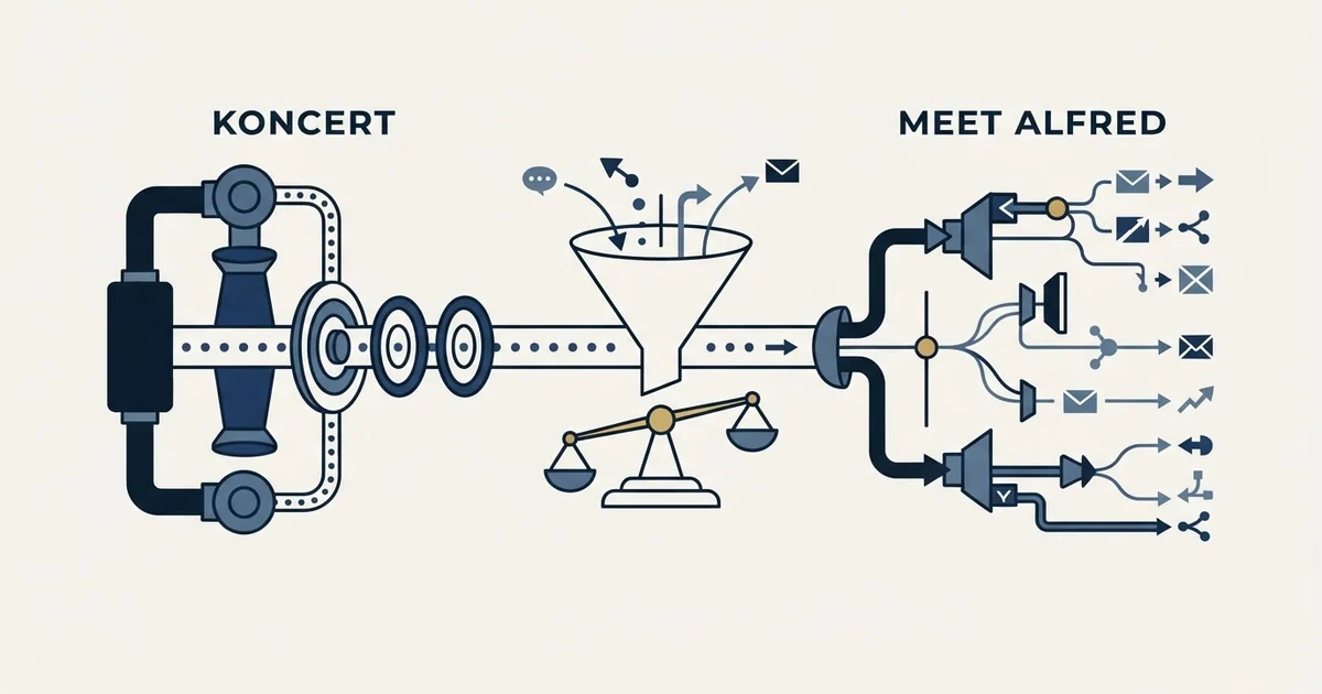 Editorial illustration for Koncert vs Meet Alfred