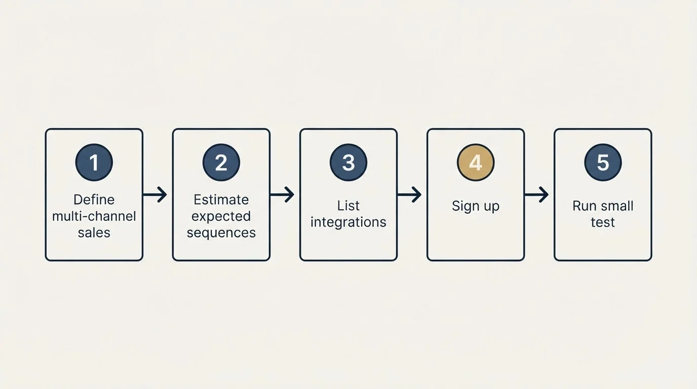 Step sequence: Getting Started Checklist (Define multi-channel sales, Estimate expected sequences, List integrations, Sign up)