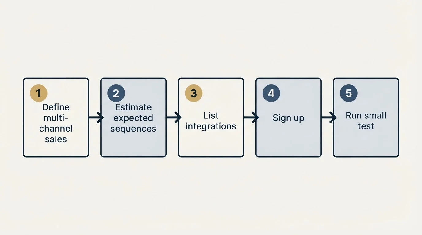 Step sequence: Getting Started Checklist (Define multi-channel sales, Estimate expected sequences, List integrations, Sign up)