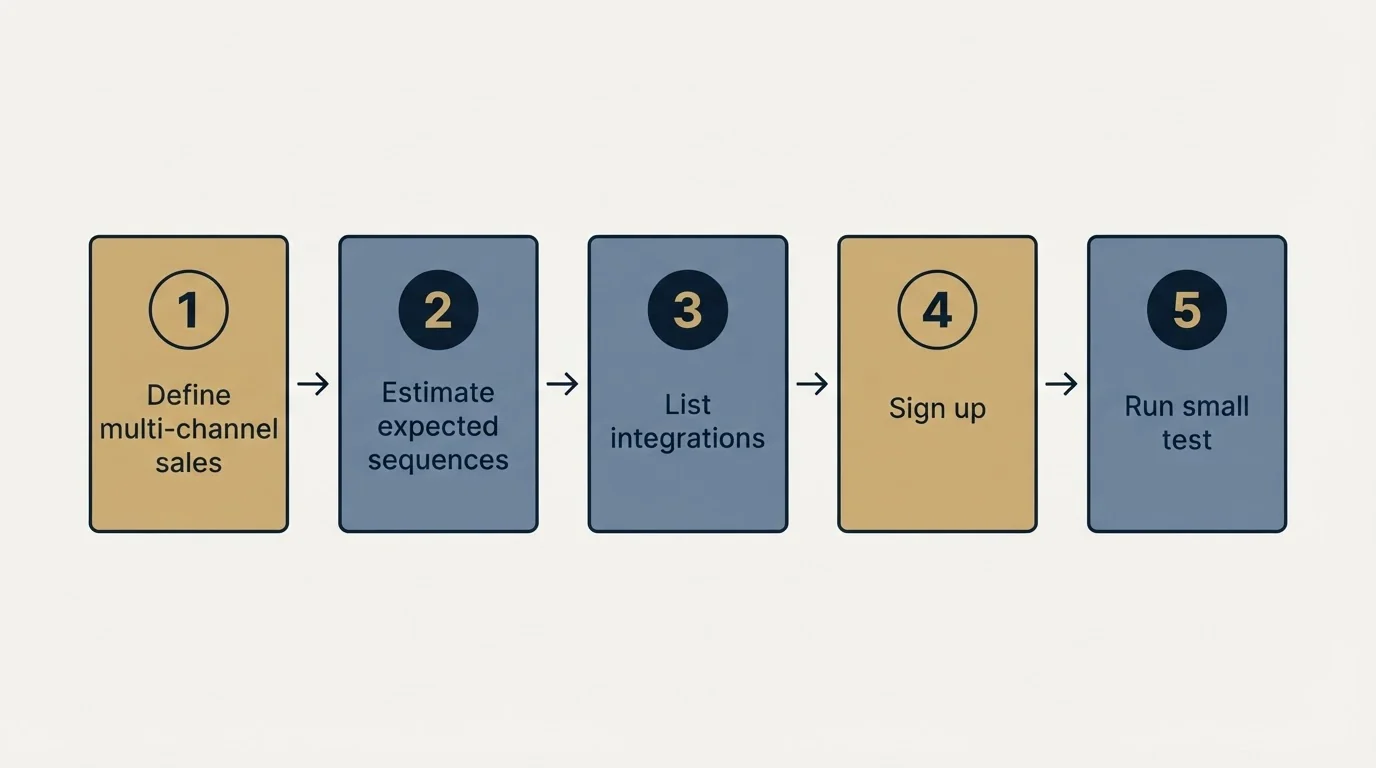 Step sequence: Getting Started Checklist (Define multi-channel sales, Estimate expected sequences, List integrations, Sign up)