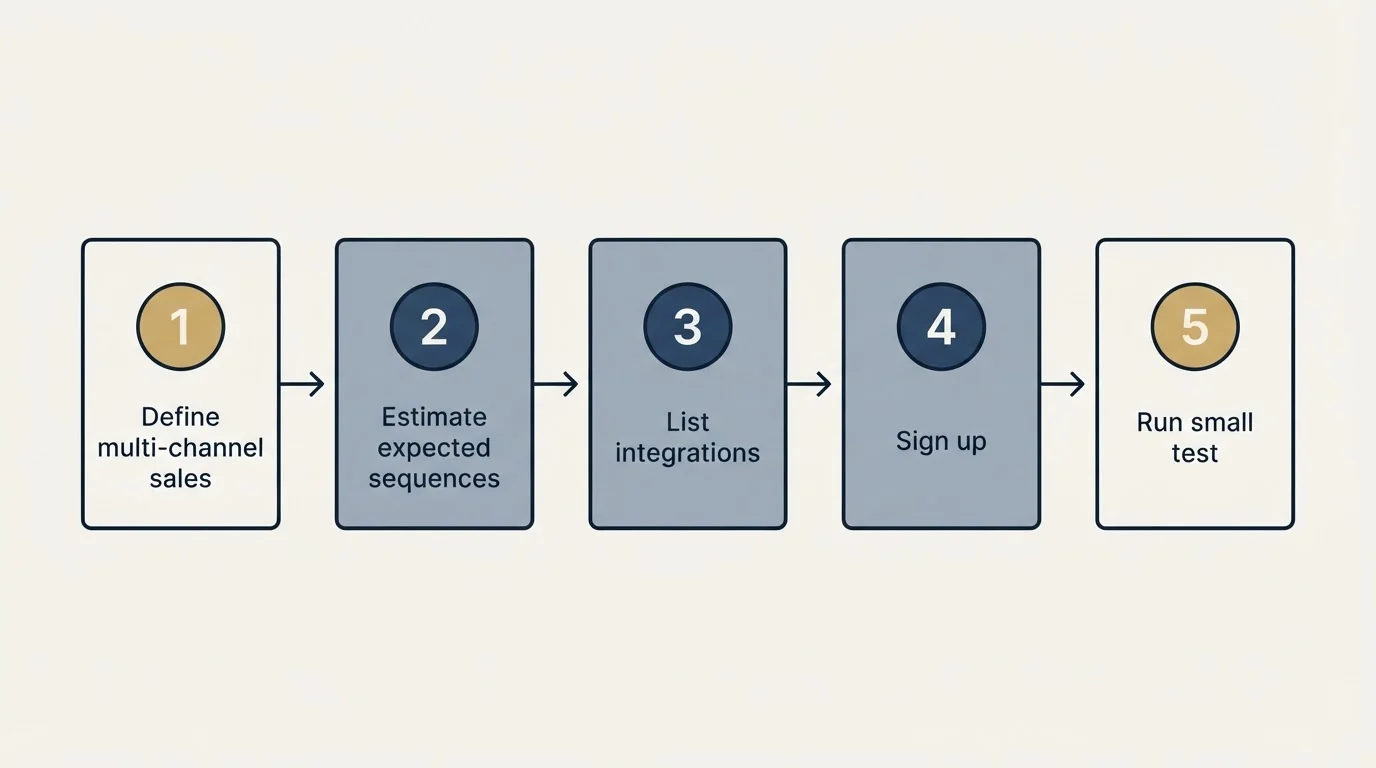 Step sequence: Getting Started Checklist (Define multi-channel sales, Estimate expected sequences, List integrations, Sign up)