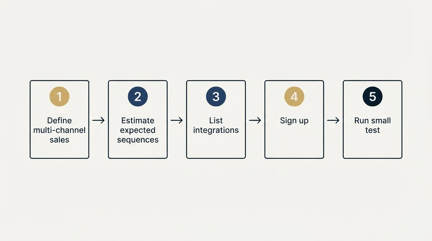 Step sequence: Getting Started Checklist (Define multi-channel sales, Estimate expected sequences, List integrations, Sign up)