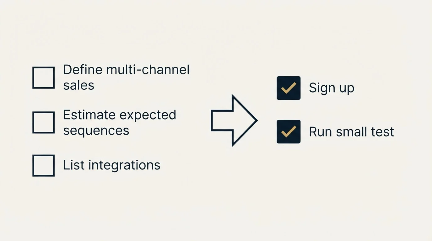 Before-and-after steps: Getting Started Checklist (Define multi-channel sales, Estimate expected sequences, List integrations, Sign up)