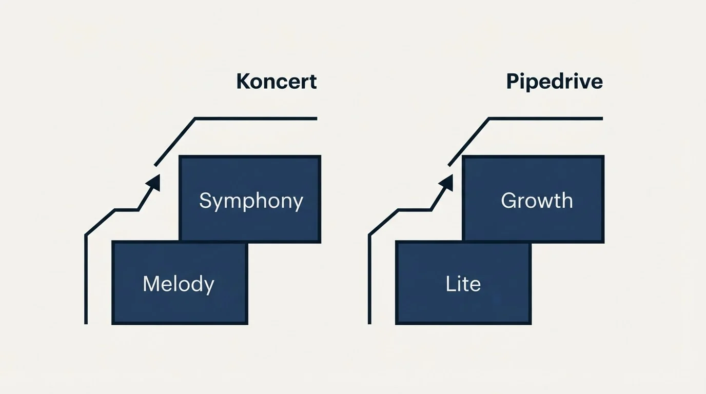 Pricing ladder: Pricing Comparison (Koncert, Pipedrive, Melody, Lite)