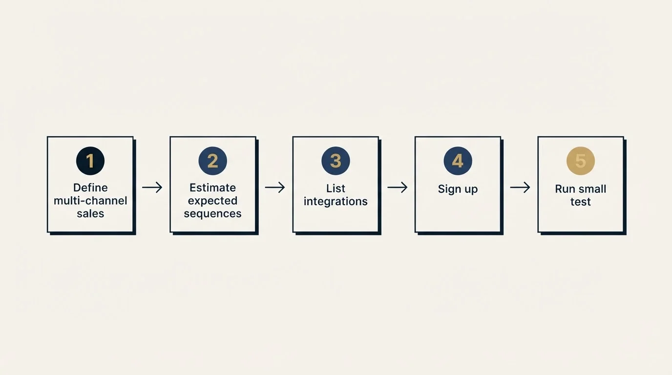 Step sequence: Getting Started Checklist (Define multi-channel sales, Estimate expected sequences, List integrations, Sign up)