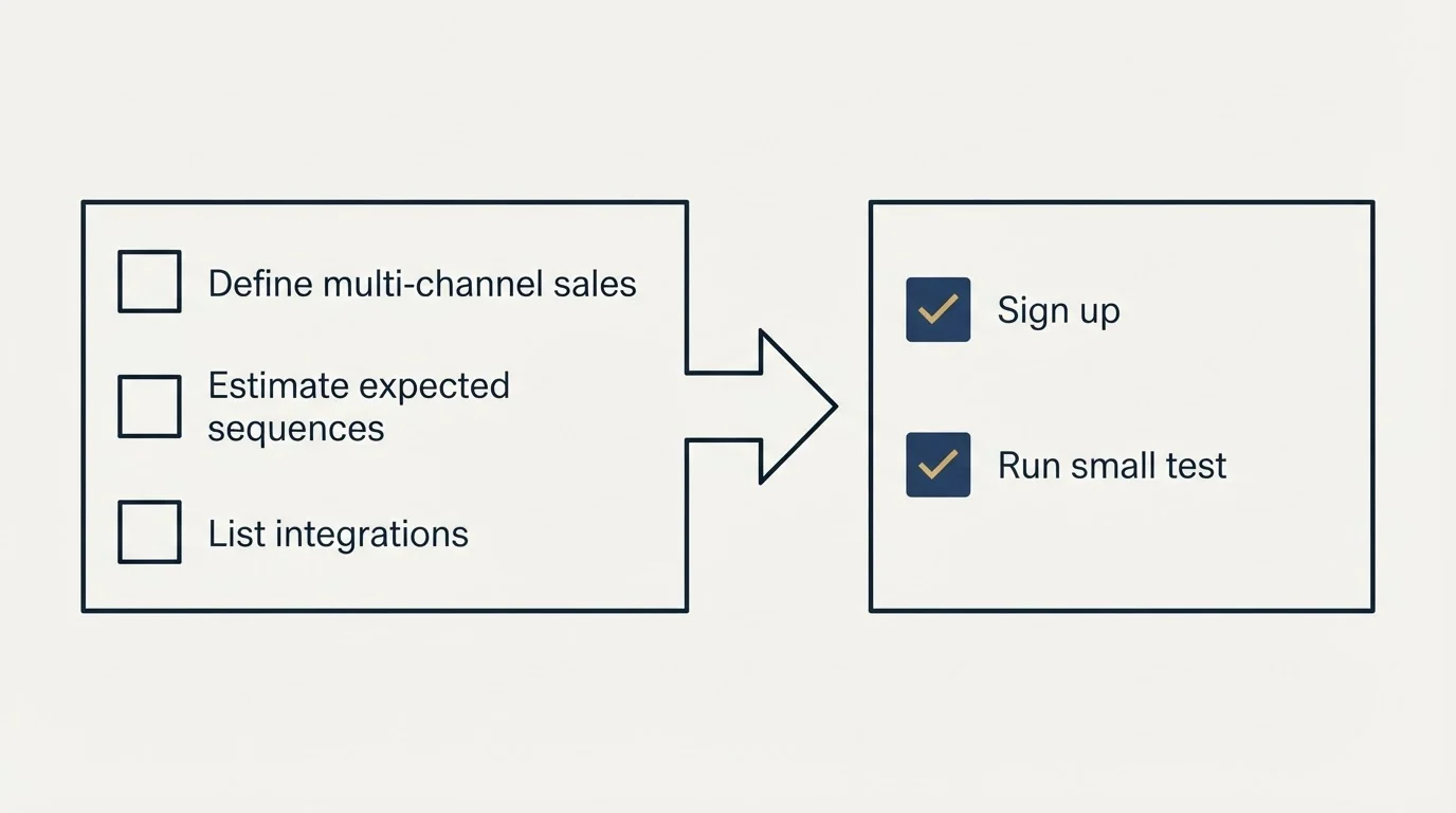Before-and-after steps: Getting Started Checklist (Define multi-channel sales, Estimate expected sequences, List integrations, Sign up)