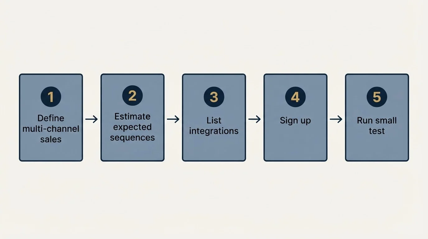 Step sequence: Getting Started Checklist (Define multi-channel sales, Estimate expected sequences, List integrations, Sign up)