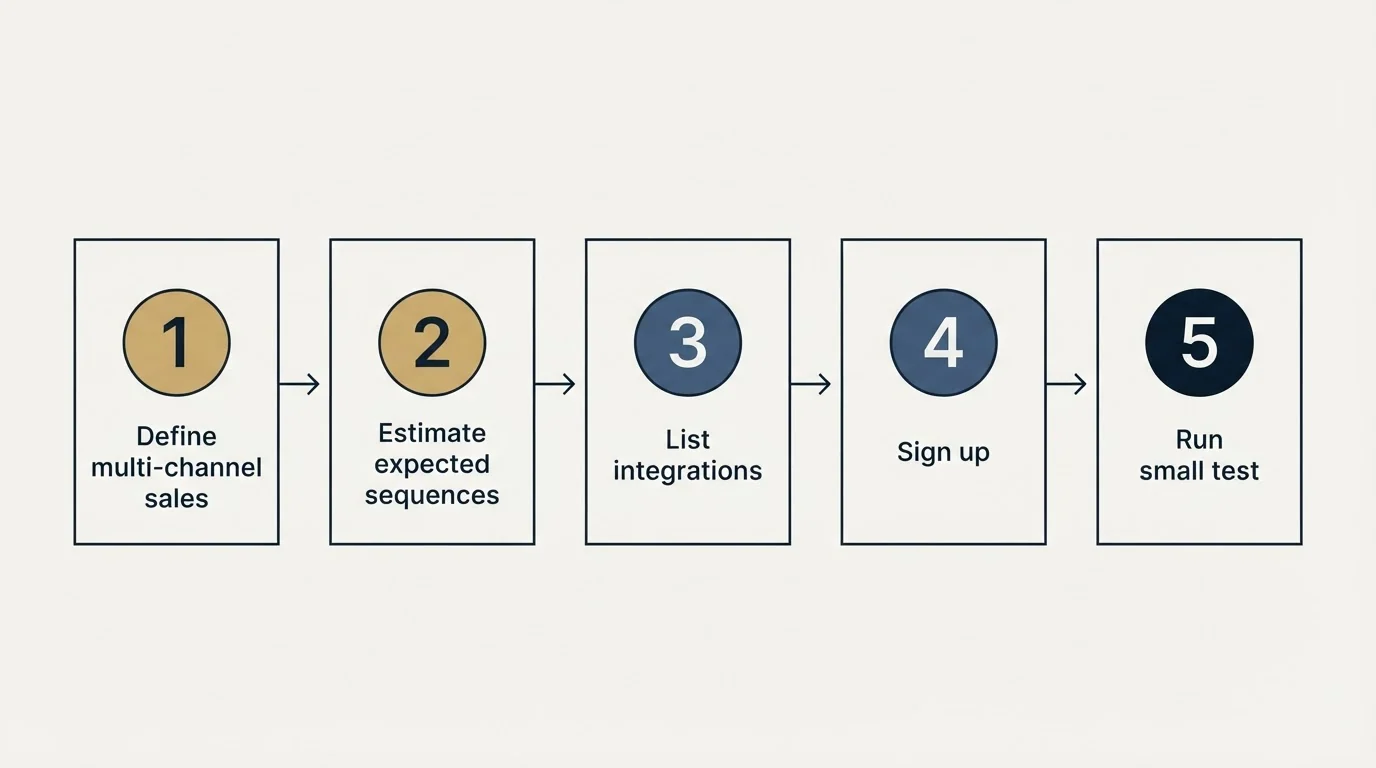 Step sequence: Getting Started Checklist (Define multi-channel sales, Estimate expected sequences, List integrations, Sign up)
