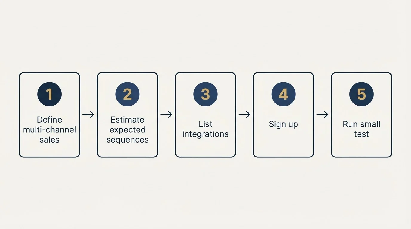 Step sequence: Getting Started Checklist (Define multi-channel sales, Estimate expected sequences, List integrations, Sign up)