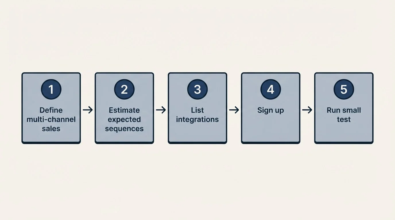 Step sequence: Getting Started Checklist (Define multi-channel sales, Estimate expected sequences, List integrations, Sign up)