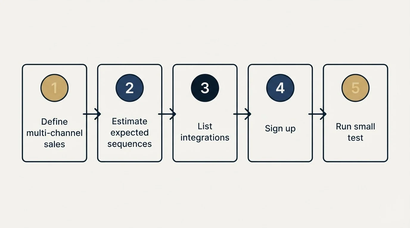 Step sequence: Getting Started Checklist (Define multi-channel sales, Estimate expected sequences, List integrations, Sign up)