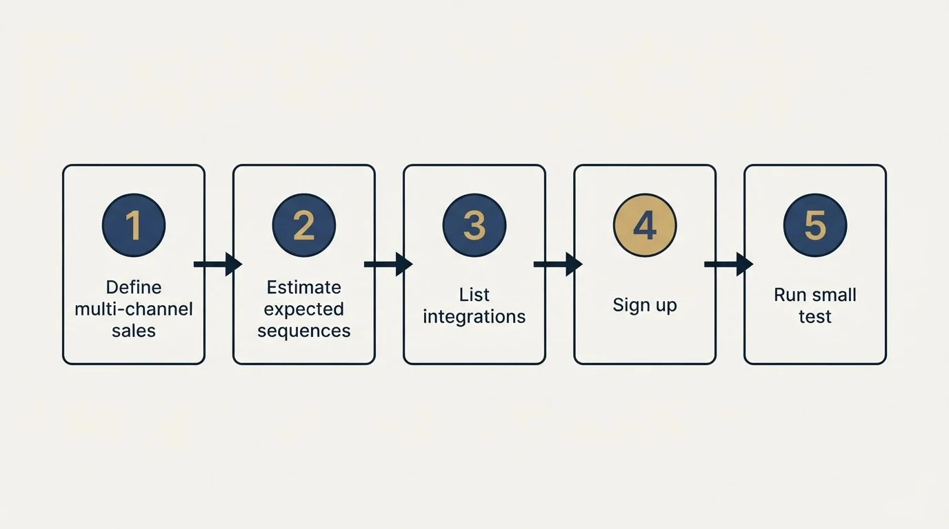 Step sequence: Getting Started Checklist (Define multi-channel sales, Estimate expected sequences, List integrations, Sign up)