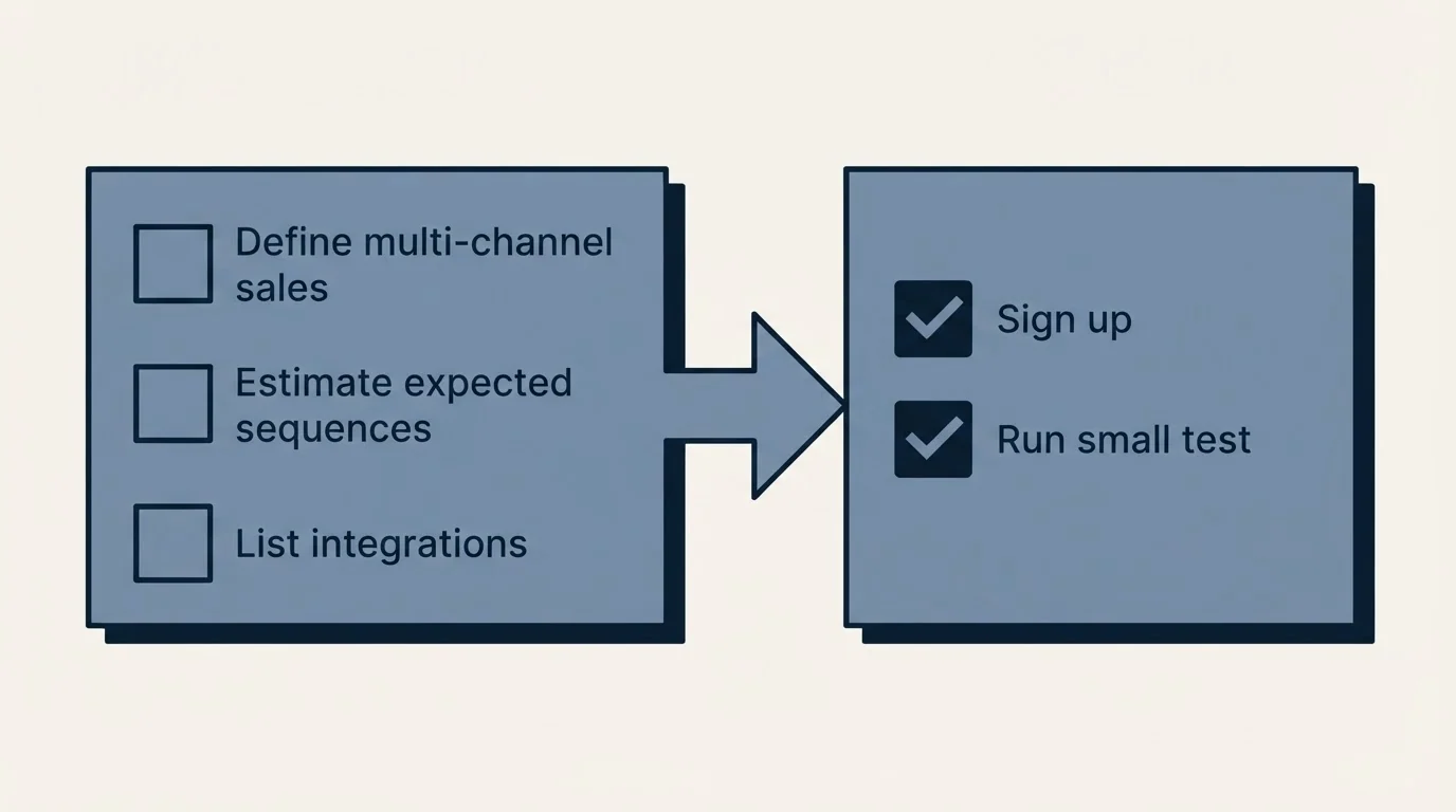 Before-and-after steps: Getting Started Checklist (Define multi-channel sales, Estimate expected sequences, List integrations, Sign up)