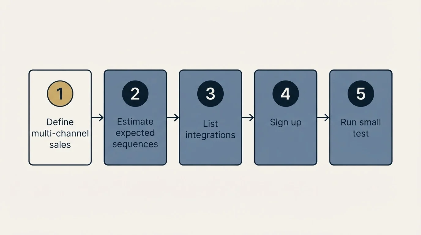 Step sequence: Getting Started Checklist (Define multi-channel sales, Estimate expected sequences, List integrations, Sign up)